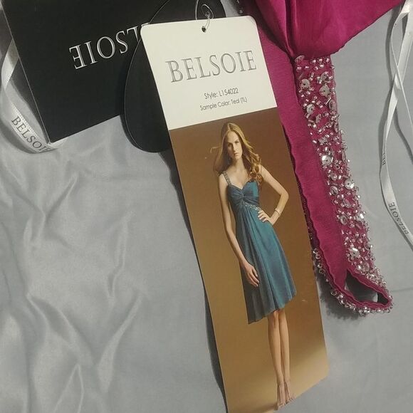 NWT Belsoie Special Occasion/Prom Plum 14 One Shoulder Knee Length Dress - Picture 4 of 11
